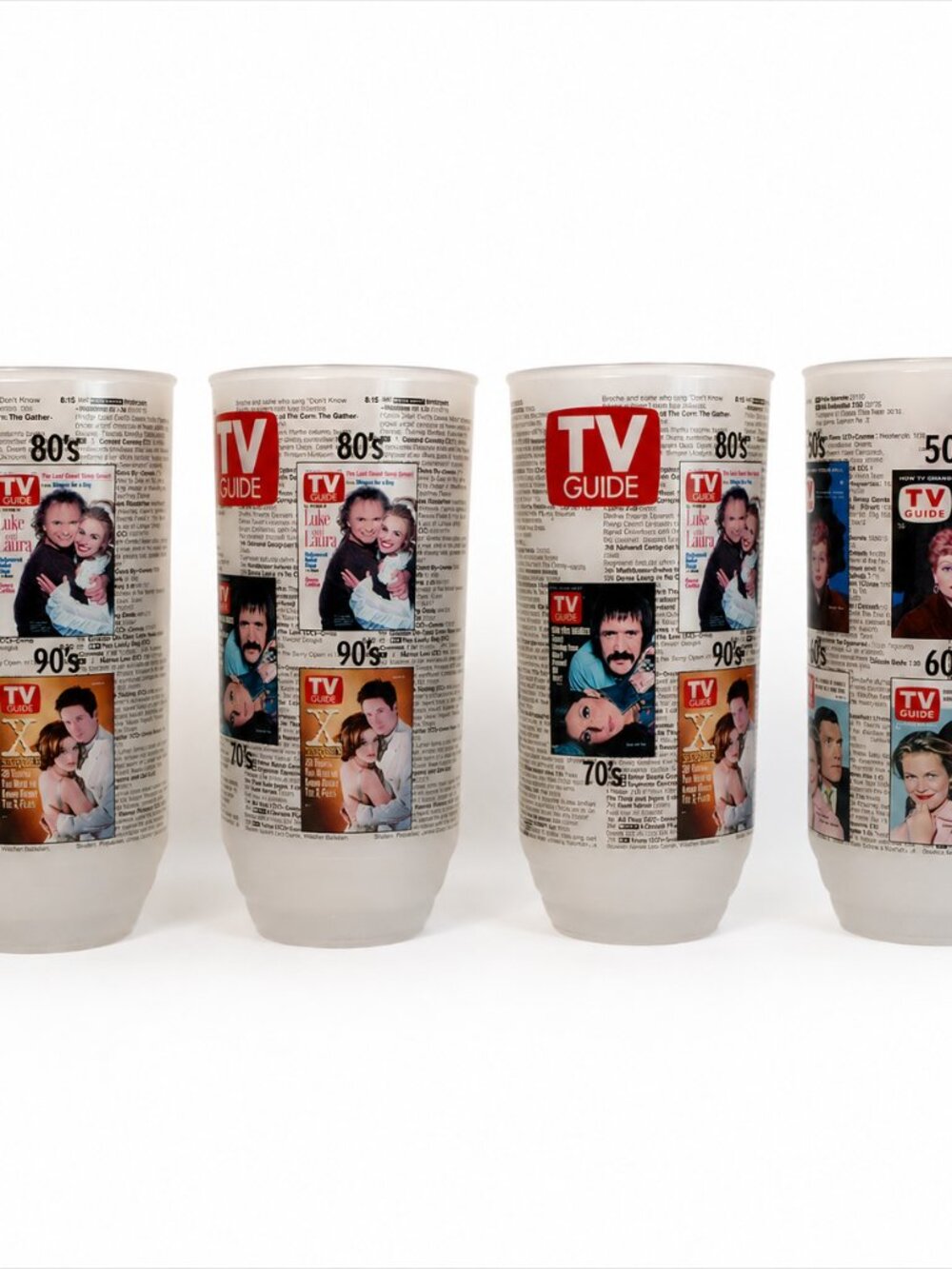 Vintage TV Guide Tumblers Set of 4 1950s-90s NOS Original Box